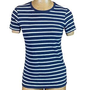 Nautica Women's Crew Neck Short Sleeve Tee S Navy Blue & White Cotton #223M